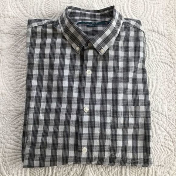 Perry Ellis Black Gray White Check Button Front Shirt L NWOT - Picture 1 of 9
